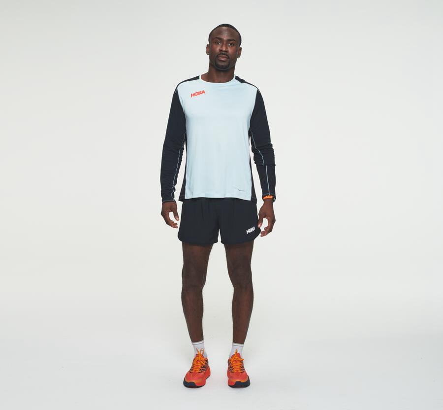 Hoka One One Performance Long Sleeve - Men Tops - Blue/Black,Australia TVZ-147286